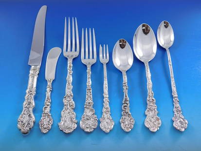 Gorham Versailles Sterling Silver Flatware Set 70 pcs for 8 with Storage Chest: Gorham Versailles Sterling Silver Flatware Set 70 pcs for 8 with Storage Chest Elevate your dining experience with this exquisite Versailles by Gorham Sterling Silver Flatware Set. This 70-piece set i