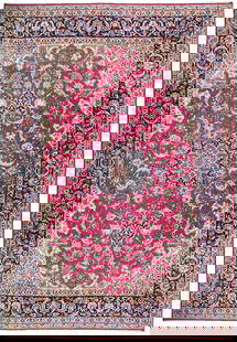 10' x 15.5' Red Handmade Semi-Antique Persian Isfahan Wool Rug: 10' x 15.5' Red Handmade Semi-Antique Persian Isfahan Wool Rug Experience the timeless elegance of this stunning 10' x 15.5' Red Handmade Semi-Antique Persian Najafabad Esfahan Wool Rug. Crafted by sk