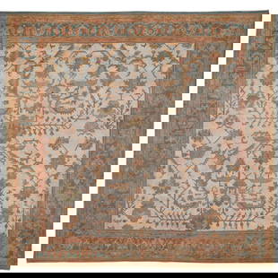 Antique Oversize Square Oushak Rug Wool Hand-Woven Bohemian 18'3'' x 18'4'' Turkey: Antique Oversize Square Oushak Rug Wool Hand-Woven Bohemian 18'3'' x 18'4'' Turkey Discover the exquisite beauty of this antique oversize square Oushak rug, measuring 18'3'' x 18'4'' (219 in x 220 in)