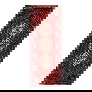 Vintage Persian Shiraz Hand-Knotted Wool Tribal Runner 3'6" x 8'9": Vintage Persian Shiraz Hand-Knotted Wool Tribal Runner 3'6" x 8'9" Beautiful vintage Persian Shiraz hand-knotted wool runner with a red field. This rug has a multi-color accent in an all-over geometri