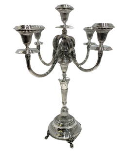 Elegant Fine Topazio 925 Sterling Silver 5-Light Candelabra 19 Inch: Elegant Fine Topazio 925 Sterling Silver 5-Light Candelabra 19 Inch Presenting a stunning 5-light candelabra crafted from Fine Topazio 925 Sterling Silver, expertly handmade to showcase ornate, sleek