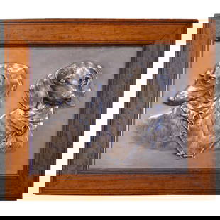 Early 20th Century French Pewter Hunting Dachshund Wall Art: Early 20th Century French Pewter Hunting Dachshund Wall Art Enhance your office or study with this exquisite early 20th century French wall art featuring carved pewter dachshunds. This stunning piece,