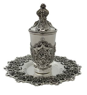 Fine Topazio Sterling Silver Floral Cup Tray Set 6.50 x 2.25 Inches: Fine Topazio Sterling Silver Floral Cup Tray Set 6.50 x 2.25 Inches This exquisite Fine Topazio 925 Sterling Silver set includes a beautifully crafted cup, tray, and cover, all featuring intricate