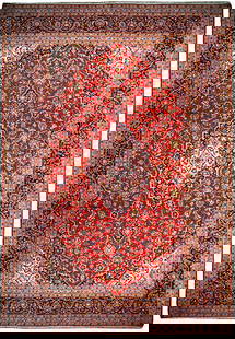 Handcrafted 9.9 x 14.4 Red Classic Persian Kashan Rug: Handcrafted 9.9 x 14.4 Red Classic Persian Kashan Rug Discover the timeless beauty of this Classic Persian Kashan Rug, a stunning piece handcrafted by skilled Persian artisans. Measuring 9' 9" x 14'
