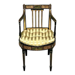 Vintage Regency Greek Key Hand-Painted Cane Accent Chair Black