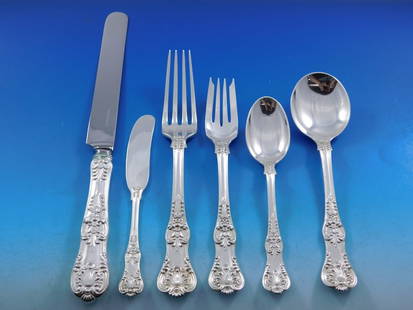 English King Sterling Silver Flatware Set 48 Pieces: English King Sterling Silver Flatware Set 48 Pieces Enhance your dining experience with this exquisite English King sterling silver flatware set by Tiffany & Co. This elegant 48-piece collection showc
