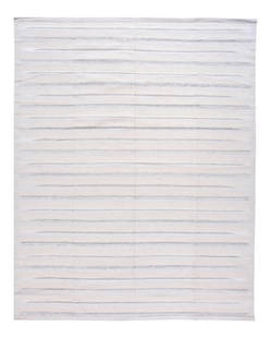 21st Century Modern Swedish Ivory Wool Rug 12'1 x 15'02 Hand-Knotted Stripe Design: 21st Century Modern Swedish Ivory Wool Rug 12'1 x 15'02 Hand-Knotted Stripe Design This exquisite 21st-Century Modern Swedish hand-knotted wool rug features a stunning ivory field accented with beige