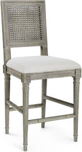 Annette Collection Counter Stool in Soft Gray: Annette Collection Counter Stool in Soft Gray Introducing the Annette Collection Counter Stool, a perfect blend of vintage charm and modern comfort. This elegant stool features a soft gray finish and