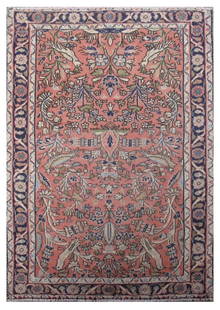 Handmade 5.11 x 3.10 Faded Orange Persian Hamadan Rug: Handmade 5.11 x 3.10 Faded Orange Persian Hamadan Rug Enhance your space with this exquisite 5.11 x 3.10 Faded Orange Persian Hamadan Rug, handcrafted by skilled Persian artisans. This vintage-inspire