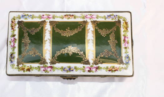 19th Century French Sevres Hand Painted Porcelain Jewelry Box: 19th Century French Sevres Hand Painted Porcelain Jewelry Box Discover this exquisite 19th century French Sevres jewelry box, beautifully hand painted on porcelain. This piece showcases intricate deta