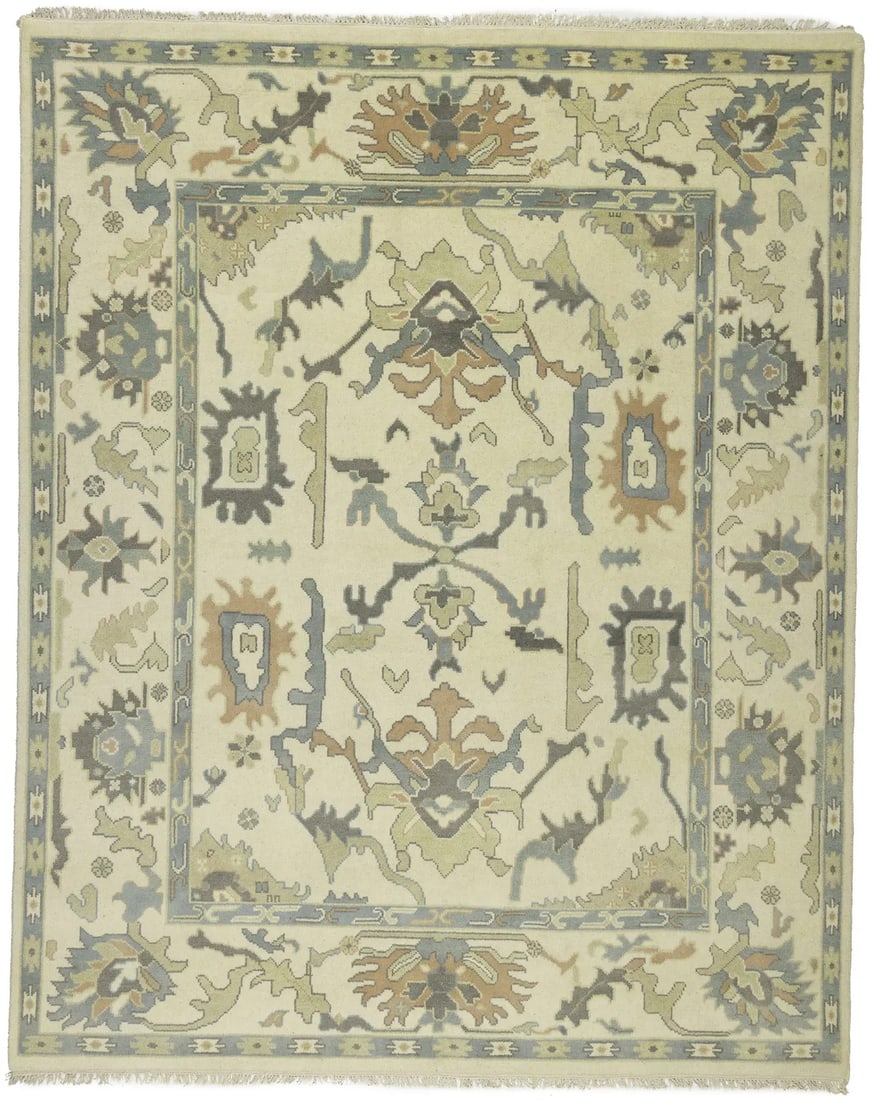 Large Handmade Oushak Floral Rug 8'0 x 10'0 Wool Traditional Design: Large Handmade Oushak Floral Rug 8'0 x 10'0 Wool Traditional Design Enhance your living space with this exquisite large Oushak Oriental rug, featuring a beautiful floral design that adds elegance to a