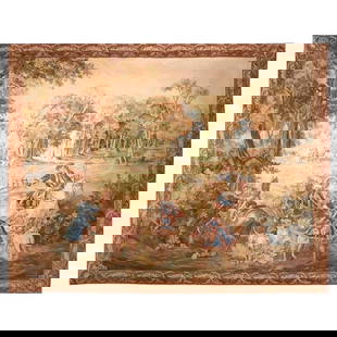 Early 19th Century Handwoven Brussels Tapestry Chasse a Courre: Early 19th Century Handwoven Brussels Tapestry Chasse a Courre This exquisite handwoven tapestry, crafted in Brussels during the early 19th century, features a captivating hunting scene known as "Chas