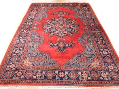5.3 x 8.7 Hand-Knotted Red Persian Hamadan Runner Rug: 5.3 x 8.7 Hand-Knotted Red Persian Hamadan Runner Rug Enhance your home with the striking elegance of this 5.3 x 8.7 Red Persian Hamadan Runner Rug. Handcrafted by skilled Persian artisans, this exqui