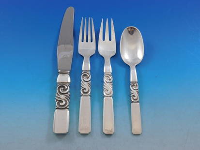 Georg Jensen Scroll Sterling Silver 4-Piece Place Setting: Georg Jensen Scroll Sterling Silver 4-Piece Place Setting This exquisite 4-piece place setting from the renowned Scroll pattern by Georg Jensen is crafted from high-quality sterling silver, showcasing
