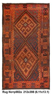 Vintage 7' x 13' Ghalmouri Kilim Rug Handmade Wool Area Rug: Vintage 7' x 13' Ghalmouri Kilim Rug Handmade Wool Area Rug Enhance your living space with this Vintage Handmade Ghalmouri Kilim Rug, measuring 7' x 13'. Crafted by skilled artisans, this exquisite ru