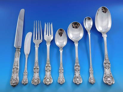 Tiffany & Co English King Sterling Silver Flatware Set 96 Pieces for 12: Tiffany & Co English King Sterling Silver Flatware Set 96 Pieces for 12 This exquisite English King flatware set by Tiffany & Co. is a stunning example of sterling silver craftsmanship. Comprising 96