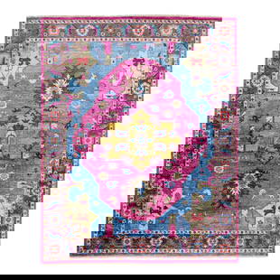 Handmade 8' x 10' Blue Pink Silk Rug Medallion Design: Handmade 8' x 10' Blue Pink Silk Rug Medallion Design Stunning in its contemporary style, this silk rug showcases a mesmerizing all-over design in a captivating shade of blue. Its allure is