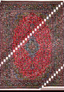 9.9 x 14 Signed Persian Kashan Rug Red Floral Motifs Handmade: 9.9 x 14 Signed Persian Kashan Rug Red Floral Motifs Handmade Discover the exquisite craftsmanship of this signed Persian Kashan rug, measuring 9' 9" x 14'. Handwoven by skilled artisans, it features