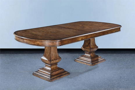 Butterfly Leaf Double Pedestal Oval Table in Rustic Pecan: Butterfly Leaf Double Pedestal Oval Table in Rustic Pecan Elevate your dining experience with this stunning Butterfly Leaf Oval Table in a Rustic Pecan finish. Crafted from solid wood, this exquisite