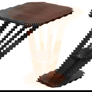 Art Deco French Oak and Leather Gueridon Table circa 1930: Art Deco French Oak and Leather Gueridon Table circa 1930 This exquisite Early 20th Century French Art Deco Gueridon Table showcases the elegance of the Art Deco style. Crafted in France circa 1930, i