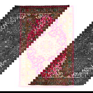 1940s Vintage Persian Heriz Hand-Knotted Wool Rug 6'6" x 9'8" Pink Floral Design: 1940s Vintage Persian Heriz Hand-Knotted Wool Rug 6'6" x 9'8" Pink Floral Design This exquisite 1940s Vintage Persian Heriz rug showcases a stunning hand-knotted design in a beautiful pink and beige c