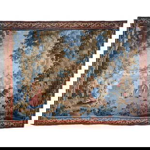 18th Century Aubusson Tapestry The Colin-Maillard Game 116 x 89 Inches: 18th Century Aubusson Tapestry The Colin-Maillard Game 116 x 89 Inches This exquisite 18th Century French handwoven Aubusson tapestry, dating back to circa 1760, showcases the vibrant scene of the gam