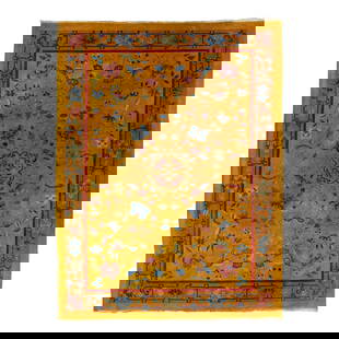 1920s Antique Chinese Art Deco Wool Rug Goldenrod Floral 8'10 x 11'8: 1920s Antique Chinese Art Deco Wool Rug Goldenrod Floral 8'10 x 11'8 This stunning 1920s antique Chinese Art Deco rug features a rich goldenrod color field, beautifully hand-knotted from wool. The rug