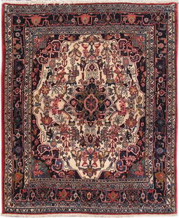 Handcrafted 4'7 x 5'8 Persian Bijar Rug in Dark Maroon: Handcrafted 4'7 x 5'8 Persian Bijar Rug in Dark Maroon Enhance your living space with this exquisite 4' 7" x 5' 8" Persian Bijar Rug, handcrafted by skilled artisans in Iran. The rug showcases traditi