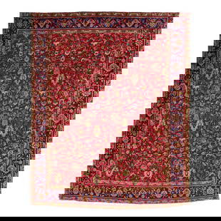 Vintage 1940s Hand-Knotted Persian Tabriz Wool Rug 9'9 x 12'3 Floral Pattern: Vintage 1940s Hand-Knotted Persian Tabriz Wool Rug 9'9 x 12'3 Floral Pattern This exquisite vintage Persian Tabriz wool rug showcases a vibrant red field complemented by a striking blue border. The in