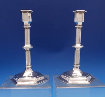 Victorian Sterling Silver Candlestick Pair by William Hutton & Sons 1892: Victorian Sterling Silver Candlestick Pair by William Hutton & Sons 1892 This exquisite pair of English Victorian candlesticks, crafted by William Hutton & Sons circa 1892, showcases exceptional craft