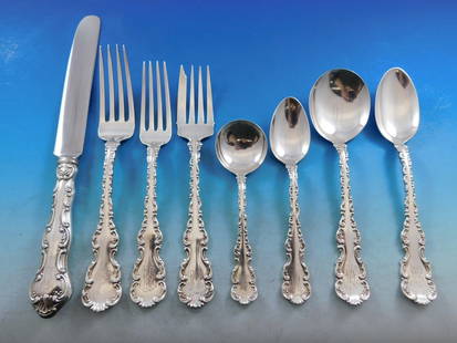 Whiting Louis XV Sterling Silver Flatware Set for 12 86 Pieces: Whiting Louis XV Sterling Silver Flatware Set for 12 86 Pieces Enhance your dining experience with this exquisite Louis XV sterling silver flatware set by Whiting Manufacturing Company. Crafted from h