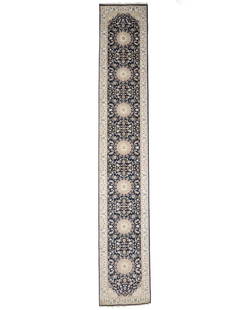 Handmade Floral Medallion Indo-Nain 2'8 x 16'1 Runner Rug Wool Silk: Handmade Floral Medallion Indo-Nain 2'8 x 16'1 Runner Rug Wool Silk Enhance your home decor with this stunning Handmade Floral Medallion Indo-Nain Oriental Runner Rug. Measuring 2'8" x 16'1" (3 x 16 f