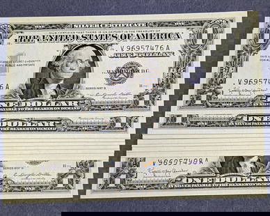 1957-B $1 Silver Certificate 23pc Consecutive V-A Block Gem Uncirculated: 1957-B $1 Silver Certificate 23pc Consecutive V-A Block Gem Uncirculated This is a 1957-B $1 Silver Certificate featuring the V-A block. The note is in Gem Uncirculated condition and is part of a cons