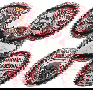 Michael Jordan Signed Fazzino Baseball Artwork with Swarovski Crystals BAS 9: Michael Jordan Signed Fazzino Baseball Artwork with Swarovski Crystals BAS 9 This exquisite hand-painted baseball artwork by Charles Fazzino features an original autograph from Michael Jordan, the leg