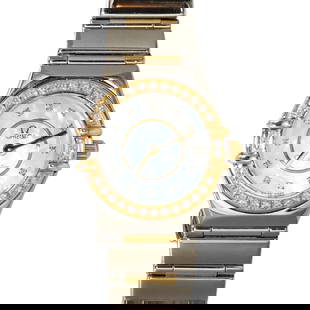 Omega Constellation 18k Gold & Steel Watch Diamond Bezel MOP 22.5mm: Omega Constellation 18k Gold & Steel Watch Diamond Bezel MOP 22.5mm This luxurious Omega wristwatch features a stunning combination of 18k yellow gold and stainless steel, showcasing a factory diamond
