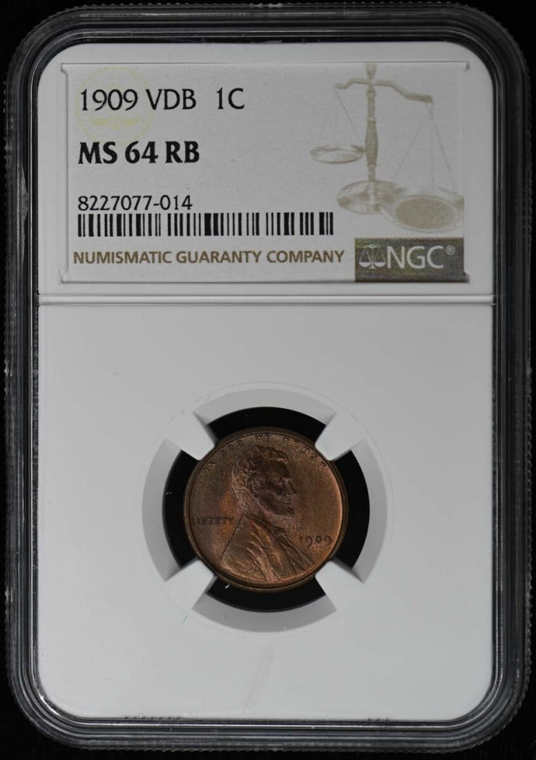 1909 VDB Lincoln Cent NGC MS64RB Uncirculated Philadelphia Mint: 1909 VDB Lincoln Cent NGC MS64RB Uncirculated Philadelphia Mint This 1909 VDB Wheat Reverse Lincoln Cent is a remarkable piece, certified by NGC with a grade of MS64RB, indicating it is in uncirculate