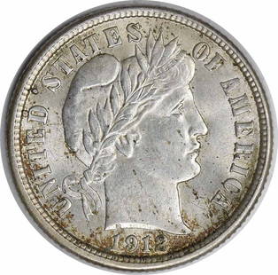 1912 Barber Silver Dime Brilliant Uncirculated Coin: 1912 Barber Silver Dime Brilliant Uncirculated Coin This 1912 Barber Silver Dime is a brilliant uncirculated coin, showcasing its remarkable condition and historical significance. Struck in 1912 with