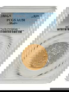 1866-S $10 Liberty Head Coin PCGS AU50 Rare Gold: 1866-S $10 Liberty Head Coin PCGS AU50 Rare Gold This 1866-S $10 Liberty Head coin is certified by PCGS with a grade of AU50. Struck at the San Francisco Mint, only 11,500 examples were minted, making