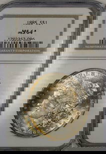 1885 Morgan Silver Dollar NGC MS 64 Uncirculated Philadelphia Coin: 1885 Morgan Silver Dollar NGC MS 64 Uncirculated Philadelphia Coin This exquisite 1885 Morgan Silver Dollar $1 Coin is certified by NGC with a grade of MS 64, indicating its uncirculated condition. Mi