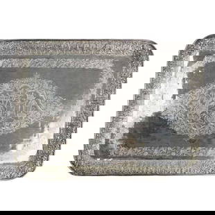 Antique Persian Sterling Silver Tray 17 x 12.5 Inches 38.987 t oz: Antique Persian Sterling Silver Tray 17 x 12.5 Inches 38.987 t oz Discover this exquisite Persian Sterling Silver Serving Tray, a remarkable piece crafted between the 1890s and 1920s. Weighing 38.987
