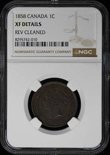 1858 Canada Victoria 1 Cent Coin NGC XF Details Certified: 1858 Canada Victoria 1 Cent Coin NGC XF Details Certified This 1858 Canada Victoria 1 Cent coin is graded as XF Details by NGC, ensuring its quality and authenticity. This coin is classified as uncirc