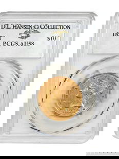 1858 $10 Liberty Head Gold Coin PCGS AU58 D.L. Hansen Rare Minted 2521: 1858 $10 Liberty Head Gold Coin PCGS AU58 D.L. Hansen Rare Minted 2521 This 1858 $10 Liberty Head gold coin is certified by PCGS with a grade of AU58, making it a significant find for collectors. With