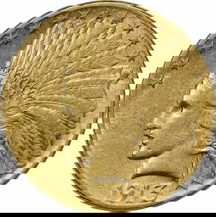 1913 $10 Gold Indian Coin by Augustus Saint Gaudens AU Uncertified: 1913 $10 Gold Indian Coin by Augustus Saint Gaudens AU Uncertified This 1913 $10 Gold Indian coin features a striking design by Augustus Saint Gaudens, representing a significant piece of American num