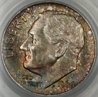 1964 PCGS MS-66 Silver Roosevelt Dime Brilliant Uncirculated Coin: 1964 PCGS MS-66 Silver Roosevelt Dime Brilliant Uncirculated Coin This 1964 Silver Roosevelt Dime is a brilliant uncirculated coin, certified by PCGS with a grade of MS-66. Minted in Philadelphia, it