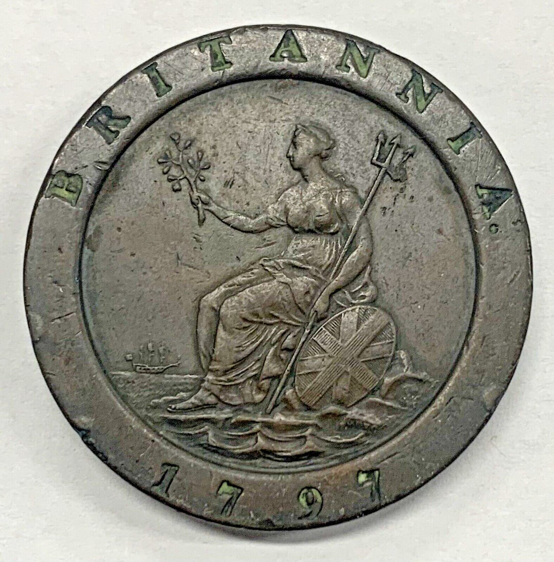 1797 Great Britain 2 Penny Copper Cartwheel Coin Circulated: 1797 Great Britain 2 Penny Copper Cartwheel Coin Circulated This 1797 Great Britain 2 Penny Copper Cartwheel is a remarkable piece of numismatic history. Crafted from copper, this coin features a deno