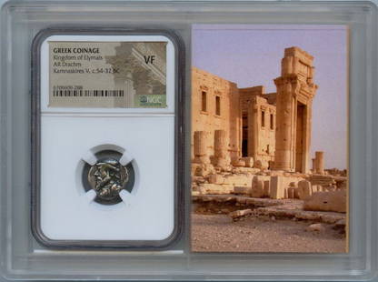 Kingdom of Elymais AR Drachm 54-32 BC NGC Certified VF20: Kingdom of Elymais AR Drachm 54-32 BC NGC Certified VF20 This ancient Greek coin, a Kingdom of Elymais AR Drachm, dates back to 54-32 BC. It has been certified by NGC with a grade of VF20, indicating