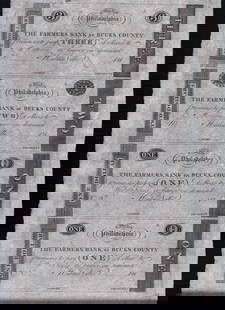 1810s Farmer's Bank Bucks County Rare Uncut Sheet $3 $2 $1 $1: 1810s Farmer's Bank Bucks County Rare Uncut Sheet $3 $2 $1 $1 This rare uncut sheet features four denominations from the 1810s Farmer's Bank of Bucks County, Pennsylvania, including $3, $2, and two $1