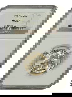 1987-D Washington Quarter NGC MS67 Uncirculated Denver Coin: 1987-D Washington Quarter NGC MS67 Uncirculated Denver Coin This 1987-D Washington Quarter is graded MS67 by NGC, indicating its exceptional uncirculated condition. It features the classic design of t