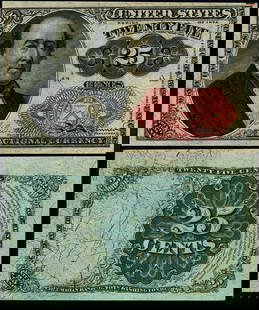 Choice Uncirculated 25c 5th Issue Fractional Note: Choice Uncirculated 25c 5th Issue Fractional Note This is a 25 cent fractional note from the 5th issue, graded as Choice Uncirculated (CU). The note is uncatalogued and has not been certified. It is i