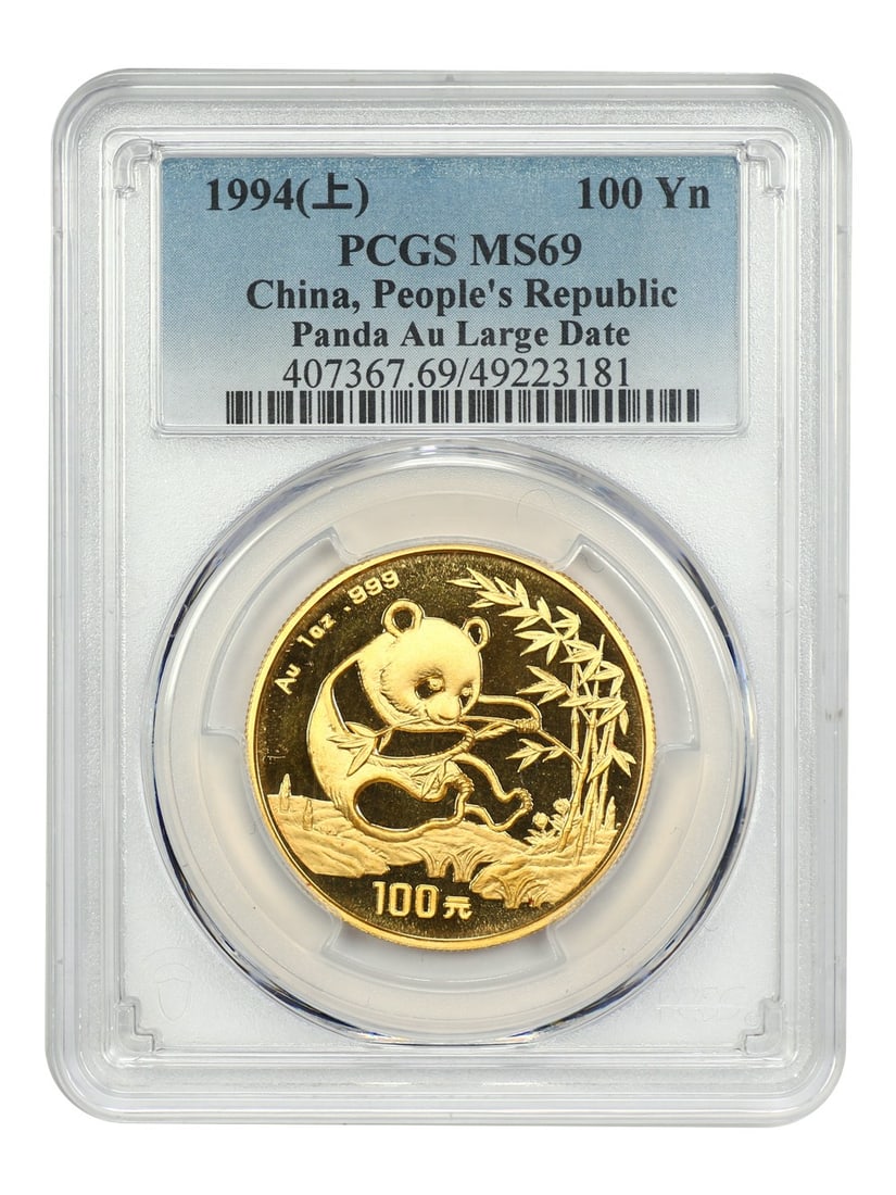 1994 China 100 Yuan Gold Panda Large Date Uncertified Coin: 1994 China 100 Yuan Gold Panda Large Date Uncertified Coin This 1994 China 100 Yuan Gold Panda coin features the Large Date design and is in pre-owned condition. It is a notable piece for collectors, 